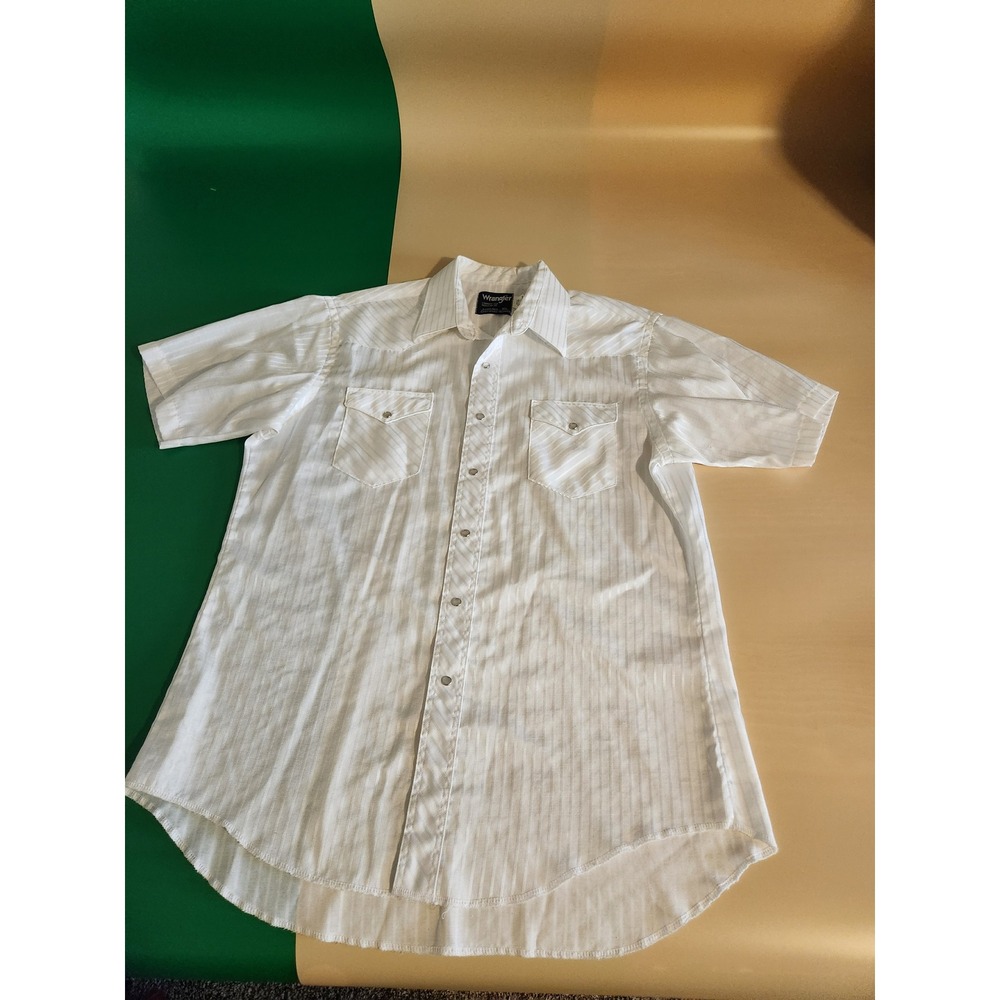Wrangler Western Shirt Men 16.5 White Tonal Stripe Pearl Snap Cowboy Cut USA